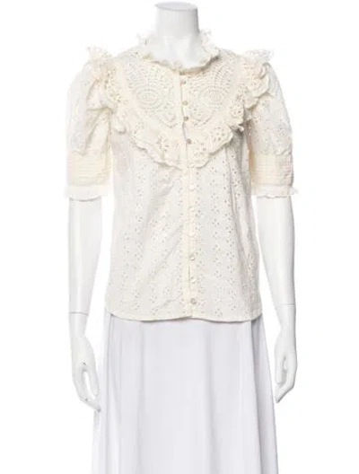 Pre-owned Love The Label Lace Pattern Short Sleeve Blouse In Neutral