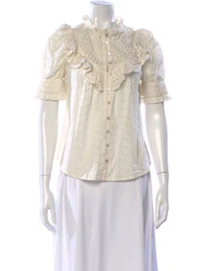 Pre-owned Love The Label Lace Pattern Short Sleeve Blouse In Neutral
