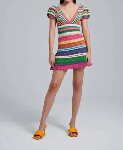 Love The Label Larona Crochet Dress In Multi Blue