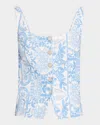 Love The Label Lenora Button-front Top In Ivory/blue