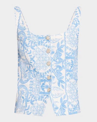 Love The Label Lenora Button-front Top In Ivory/blue