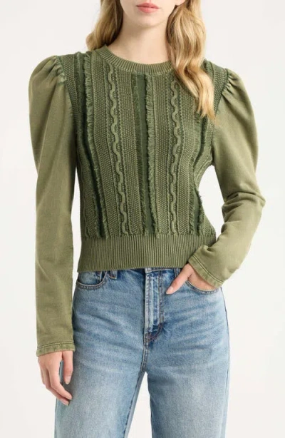 Love The Label Liv Puff Sleeve Cotton Pullover In Green