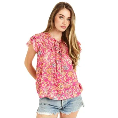 Love The Label Liza Top Alessandra Womens Ladies Blouse Cotton Pink Print