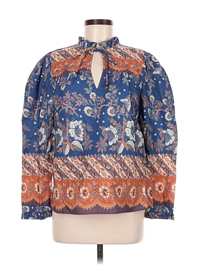 Pre-owned Love The Label Long Sleeve Blouse In Blue