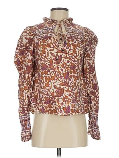 Pre-owned Love The Label Long Sleeve Blouse In Brown