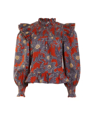 Love The Label Long Sleeve Poppy Top In Khushi Plum Print In Red