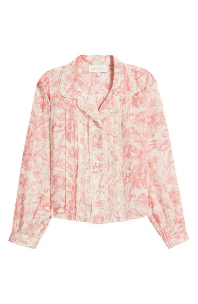 Love The Label Lucie Floral Lace Trim Cotton Blend Button-up Shirt