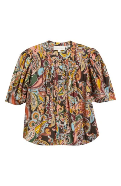 Love The Label Maggie Pintuck Puff Sleeve Top In Multi