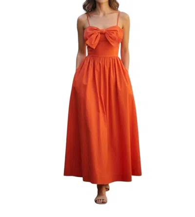 Love The Label Mandrin Bow Spaghetti Strap Maxi Dress In Orange In Red