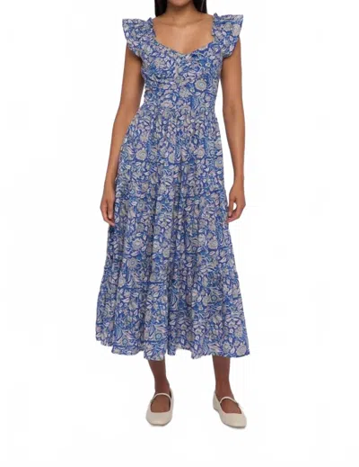 Love The Label Mari Midi Dress In Blue Block Queenie Print In Multi