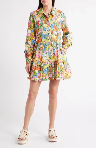 Love The Label Marketa Floral Long Sleeve Cotton Mini Shirtdress