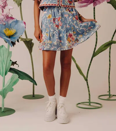 Love The Label Melie Mini Skirt In Powerscourt Garden Floral In Blue