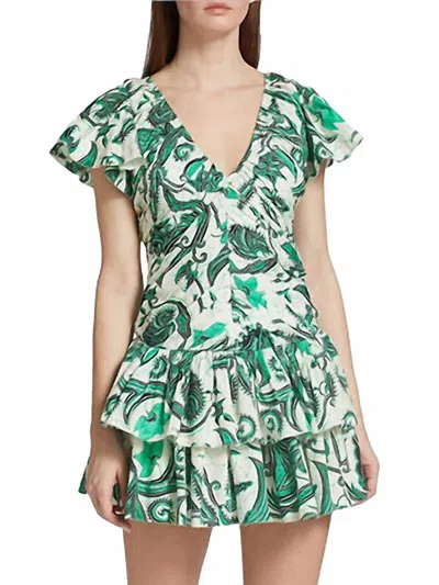Love The Label Minette Mini Dress In Emerald Print In Green