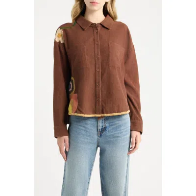 Love The Label Miracle Garden Embroidered Corduroy Shirt In Brown