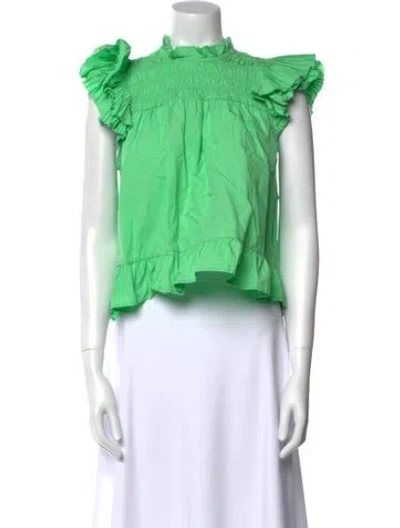 Pre-owned Love The Label Mock Neck Short Sleeve Crop Top In Green
