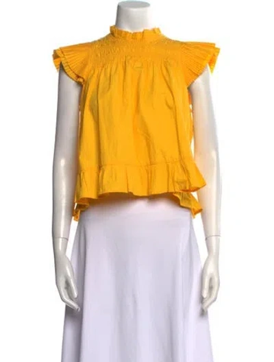 Pre-owned Love The Label Mock Neck Short Sleeve Crop Top In Yellow