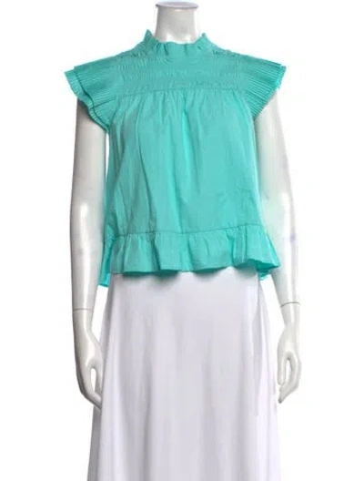 Pre-owned Love The Label Mock Neck Short Sleeve Top In Blue