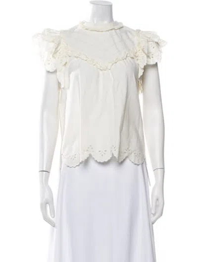 Pre-owned Love The Label Mock Neck Short Sleeve Top In Neutrals
