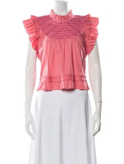 Pre-owned Love The Label Mock Neck Short Sleeve Top In Pink