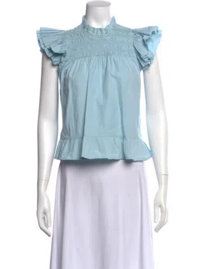 Pre-owned Love The Label Mock Neck Sleeveless Blouse In Blue