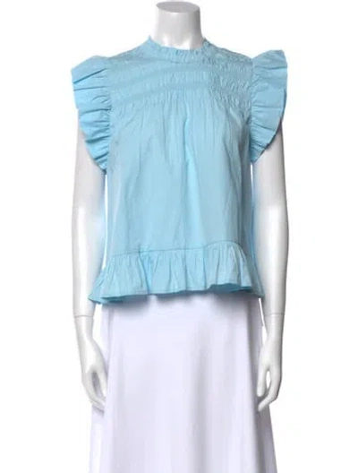 Pre-owned Love The Label Mock Neck Sleeveless Crop Top W/ Tags In Blue