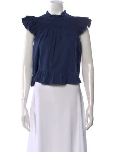 Pre-owned Love The Label Mock Neck Sleeveless Top In Blue