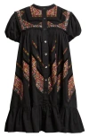 Love The Label Molly Embroidered Ruffle Puff Sleeve Minidress In Multi