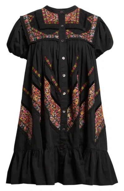 Love The Label Molly Embroidered Ruffle Puff Sleeve Minidress In Black