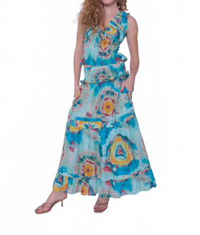 Love The Label Nolan Maxi Skirt In Canary Tie Dye Print In Blue