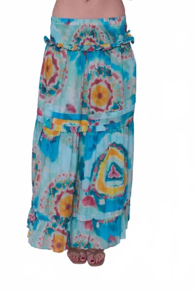 Love The Label Nolan Midi Skirt In Canary Tie Dye Print In Multi