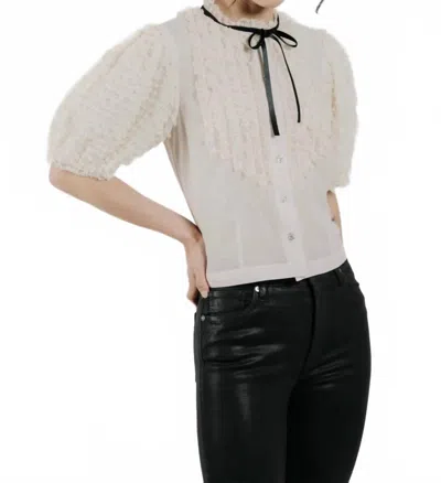 Love The Label Oceane Lace Trim Ruffle Sleeves Top In Ivory In White
