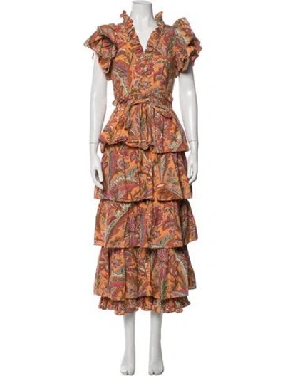Pre-owned Love The Label Paisley Print Long Dress In Orange