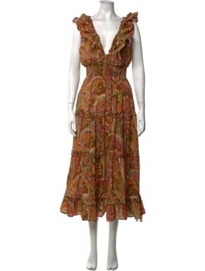 Pre-owned Love The Label Paisley Print Midi Length Dress In Brown