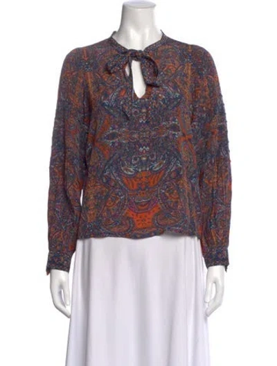 Pre-owned Love The Label Paisley Print Tie Neck Blouse In Blue