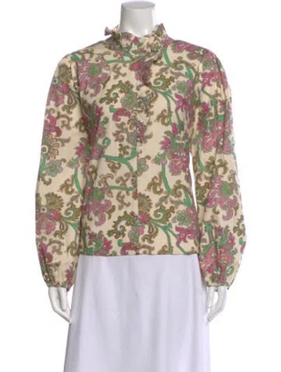 Pre-owned Love The Label Paisley Print Tie Neck Blouse In Green