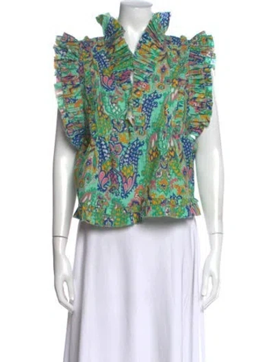 Pre-owned Love The Label Paisley Print V-neck Blouse In Green