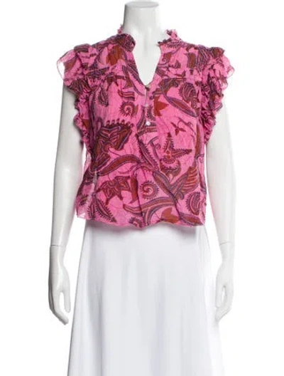Pre-owned Love The Label Paisley Print V-neck Blouse In Pink