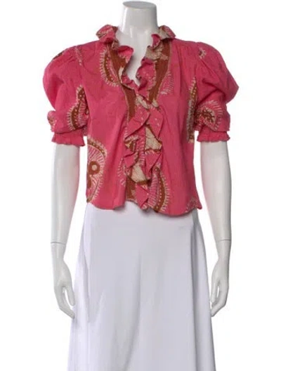 Pre-owned Love The Label Paisley Print V-neck Blouse In Pink