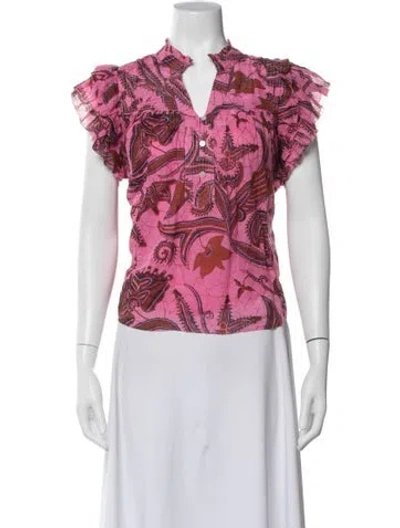 Pre-owned Love The Label Paisley Print V-neck Blouse In Pink