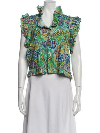 Pre-owned Love The Label Paisley Print V-neck Crop Top In Green