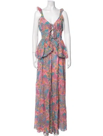 Pre-owned Love The Label Paisley Print V-neck Jumpsuit W/ Tags In Pink