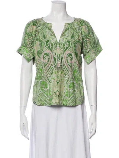 Pre-owned Love The Label Paisley Print V-neck Top In Green