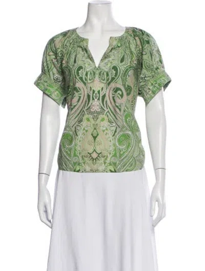 Pre-owned Love The Label Paisley Print V-neck Top In Green