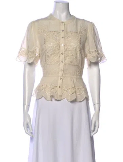 Pre-owned Love The Label Patterned Short Sleeve Blouse W/ Tags In Neutral