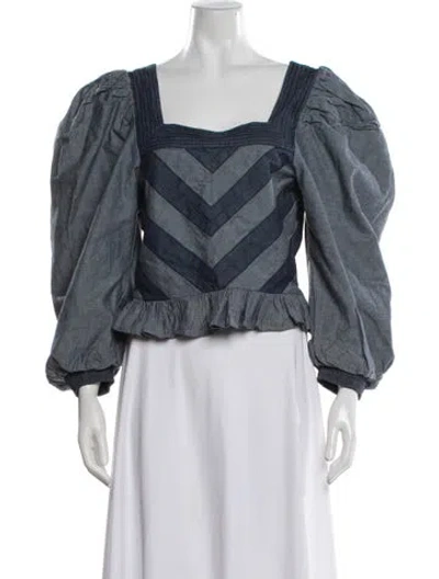 Pre-owned Love The Label Patterned Square Neckline Top W/ Tags In Blue
