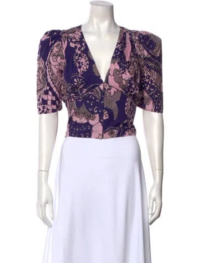 Pre-owned Love The Label Patterned V-neck Blouse W/ Tags In Pink