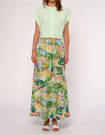 Love The Label Porto Maxi Skirt In Giverny Garden Print In Green