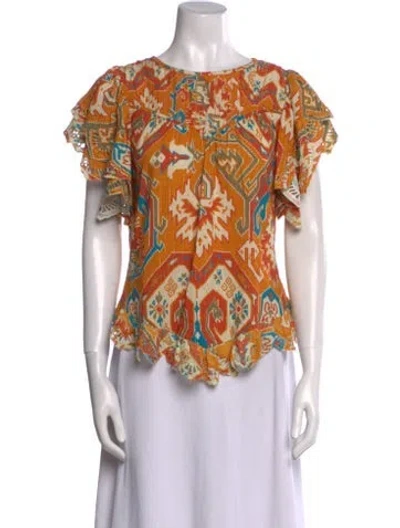 Pre-owned Love The Label Printed Bateau Neckline Blouse In Neutral