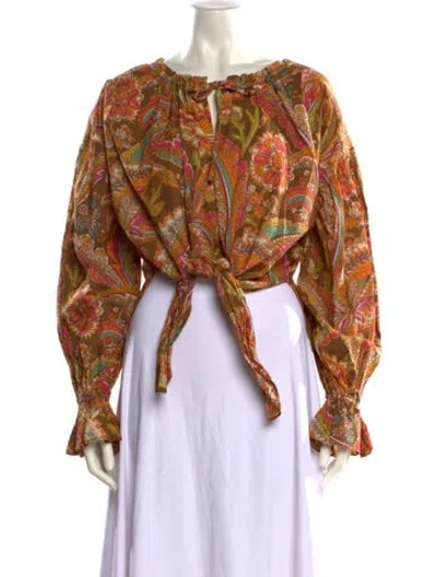 Pre-owned Love The Label Printed Bateau Neckline Crop Top W/ Tags In Multi