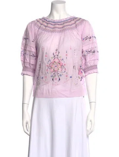 Pre-owned Love The Label Printed Bateau Neckline Crop Top W/ Tags In Pink